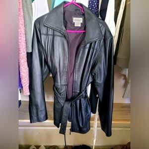 Real leather jacket with belt tie